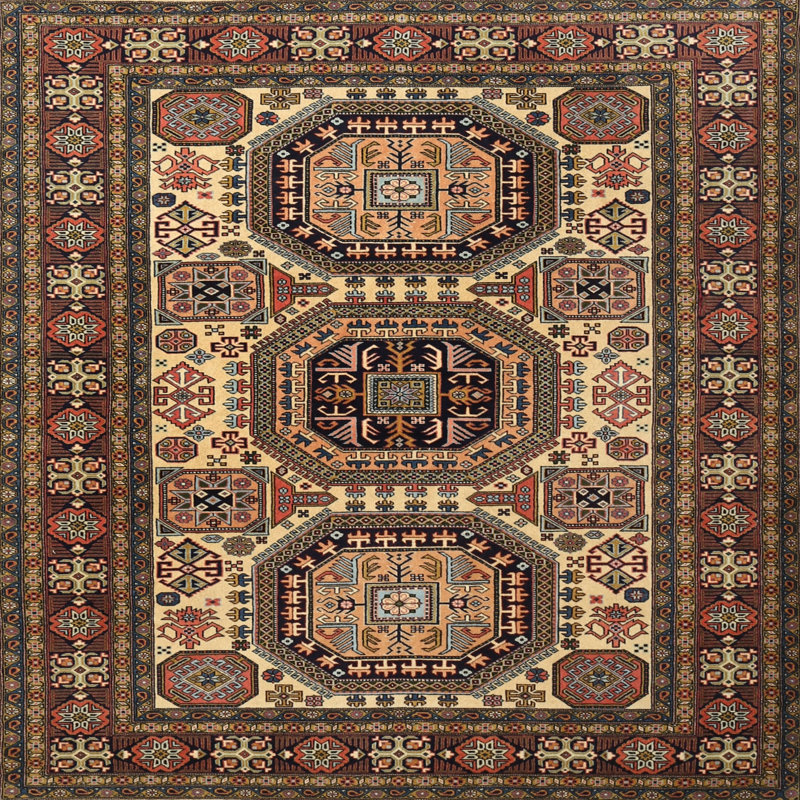Tapis traditionnel brun / beige, Carré 5 pi