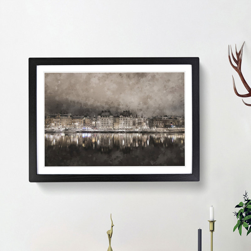 Reflection of Stockholm in Sweden - Framed Print, 45cm H x 63cm W x 2cm D, Black Framed