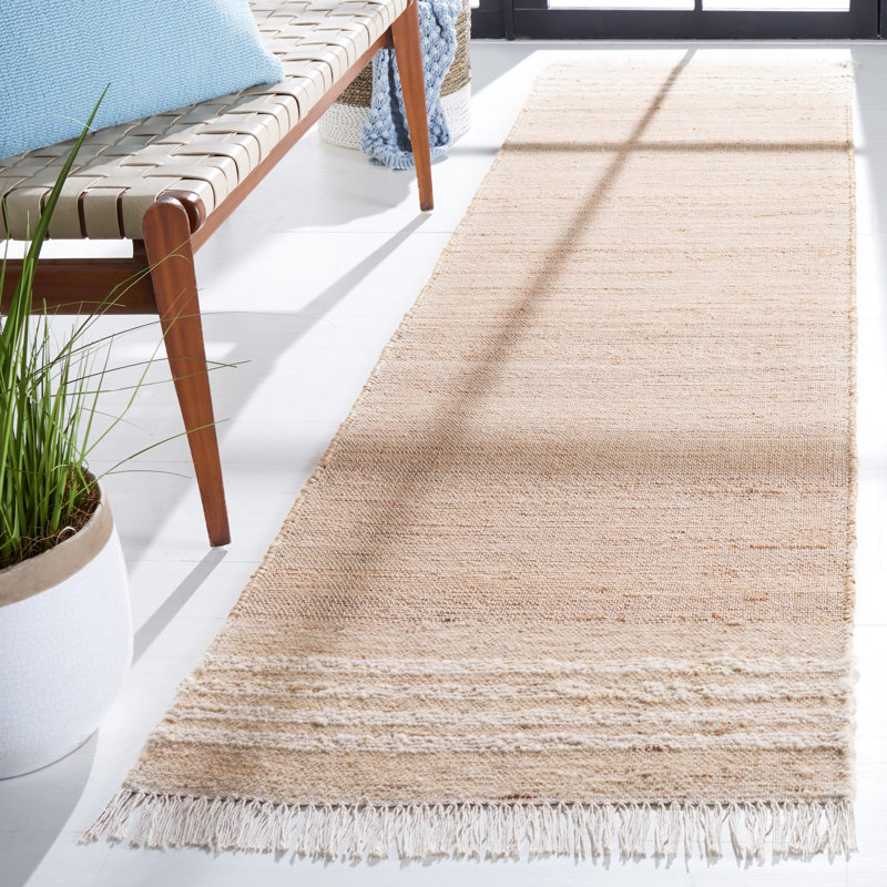 Macio Hand Woven Jute/Wool/Cotton Striped Rug in Ivory/Brown, Runner 2'3" x 9'