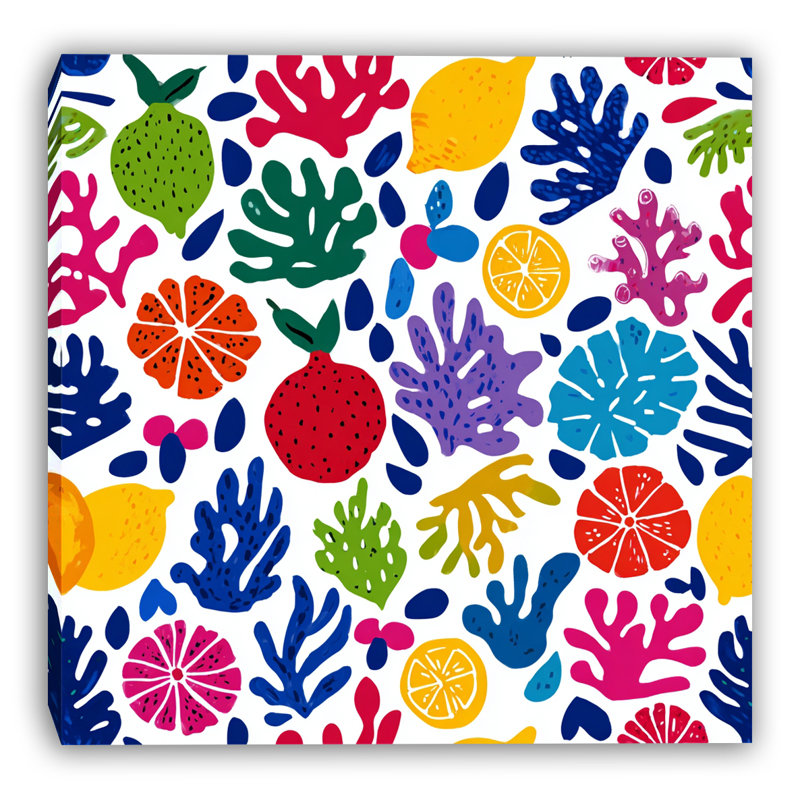 «Playful Citrus Garden», art mural sur toile tendue, l 40 po x H 40 po x P 1,5 po