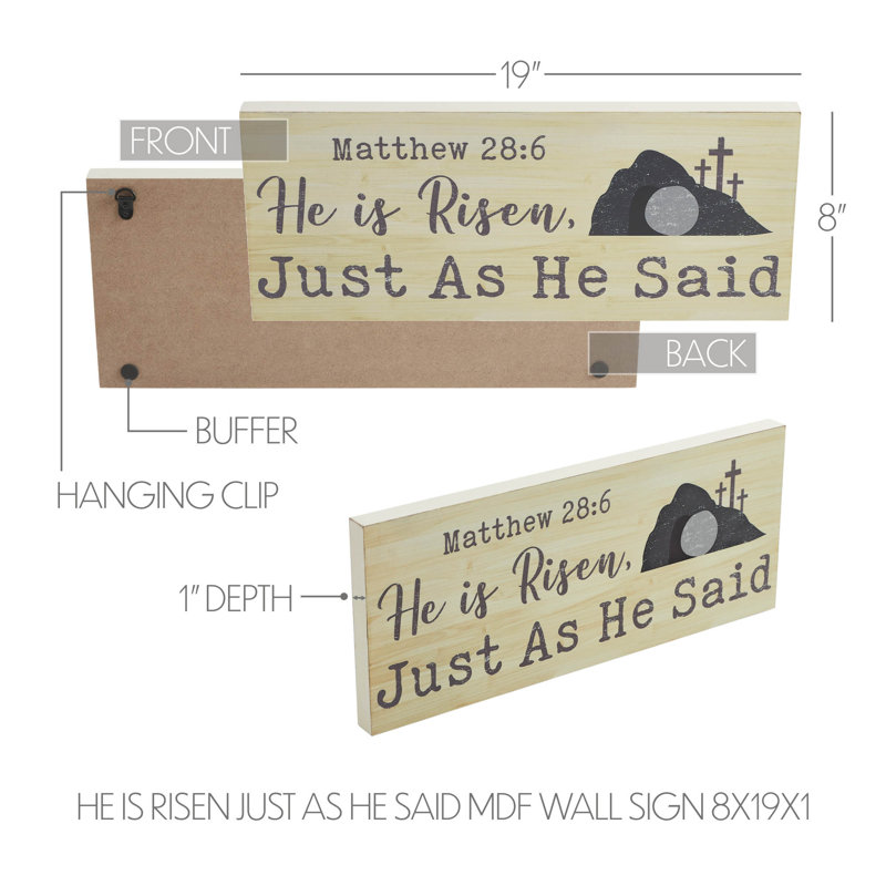 Antique White and Storm Grey MDF He Is Risen Wall Sign