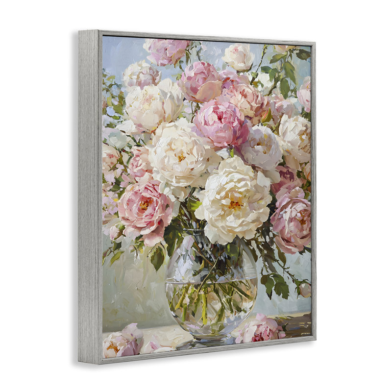 Giclée blanche et rose encadrée, design par Franklyn Gregory, Estampe numérique Farmhouse, H 14 po x l 11 po