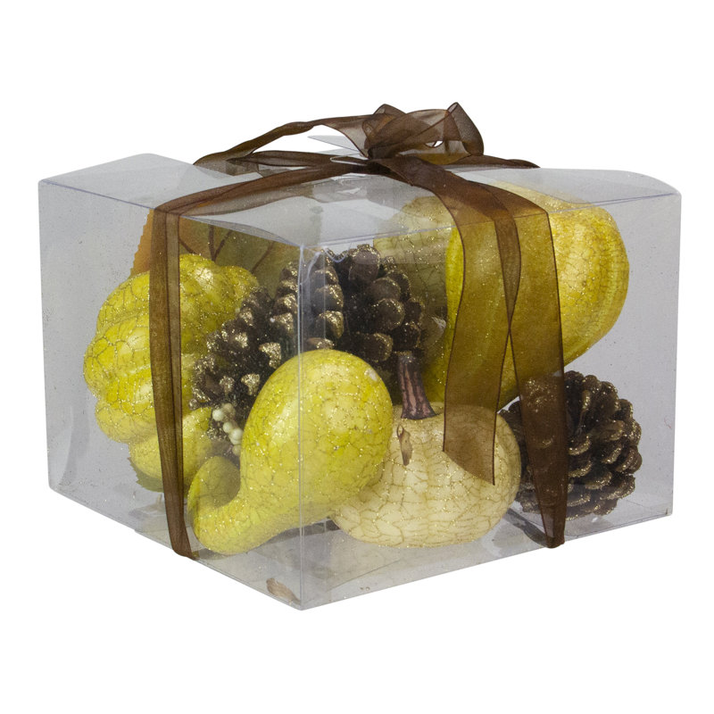 Ensemble de 12 décorations craquelées et scintillantes d'automne citrouille gourde, baies et pommes de pin