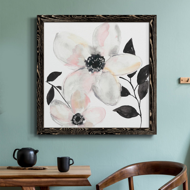 «Black & Blush Anemone II», art mural sur toile, Noir, H 20 po x l 20 po x P 1,5 po