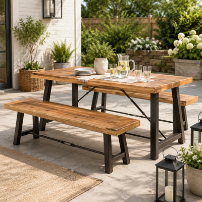 3 PIECE WOOD OUTDOOR DINING SET