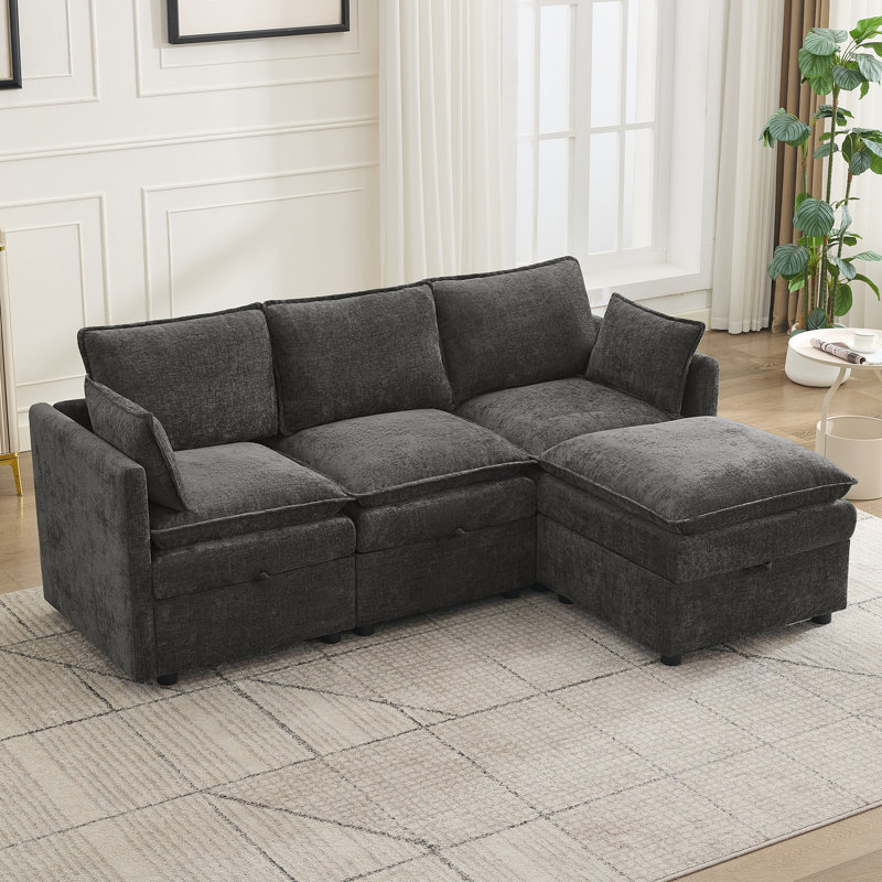 Canapé modulaire en L 80,3 po avec rangement, Gris foncé