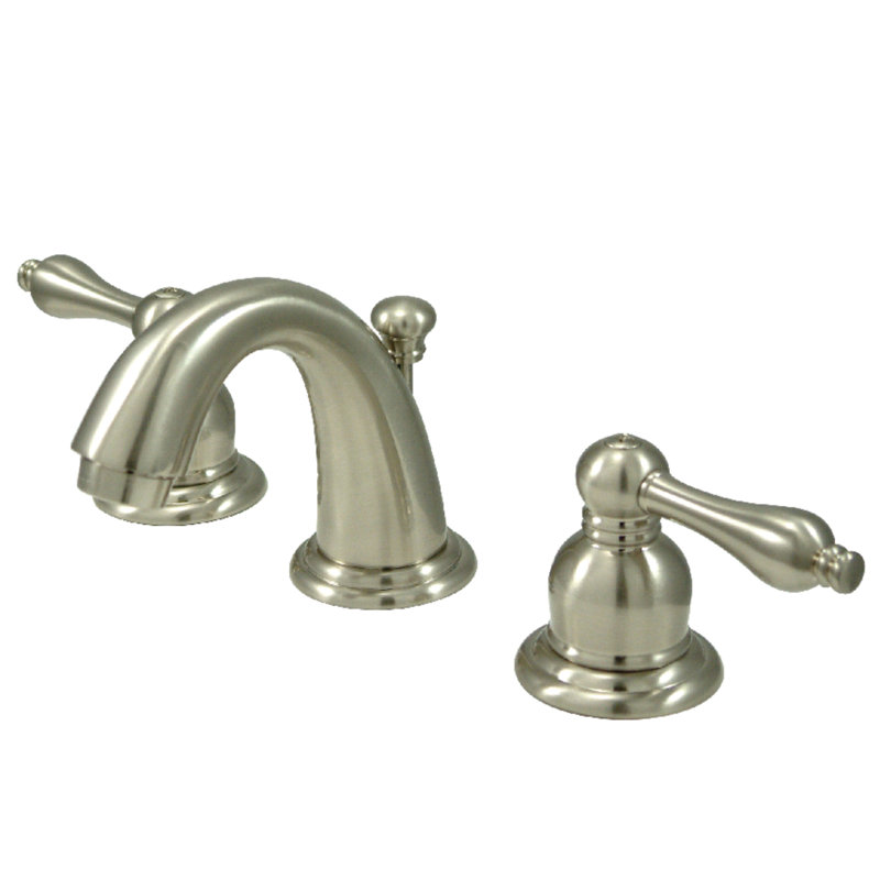 Robinet de salle de bain à large entraxe avec bonde, Nickel satiné