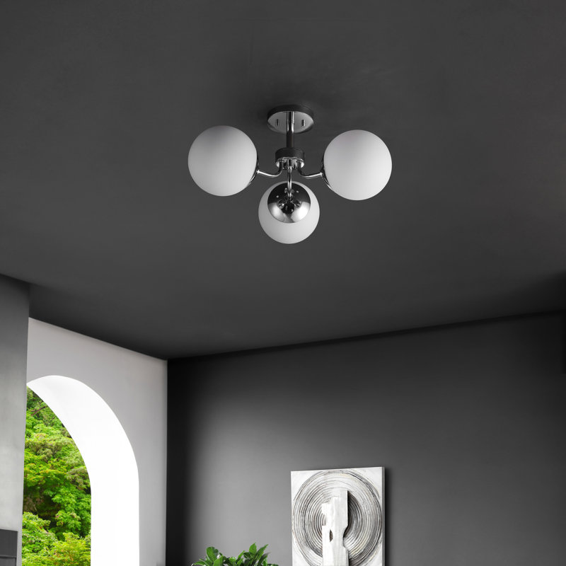 Plafonnier semi-encastré 3 lumières 23,5 po, Chrome