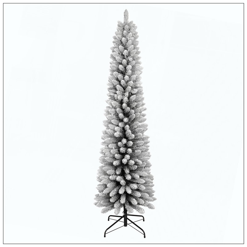 Arbre de Noël floqué au crayon - Arbre en PVC mince avec 469 pointes enneigées, conception peu encombrante, effet de neige réaliste, support en métal robuste, installation facile