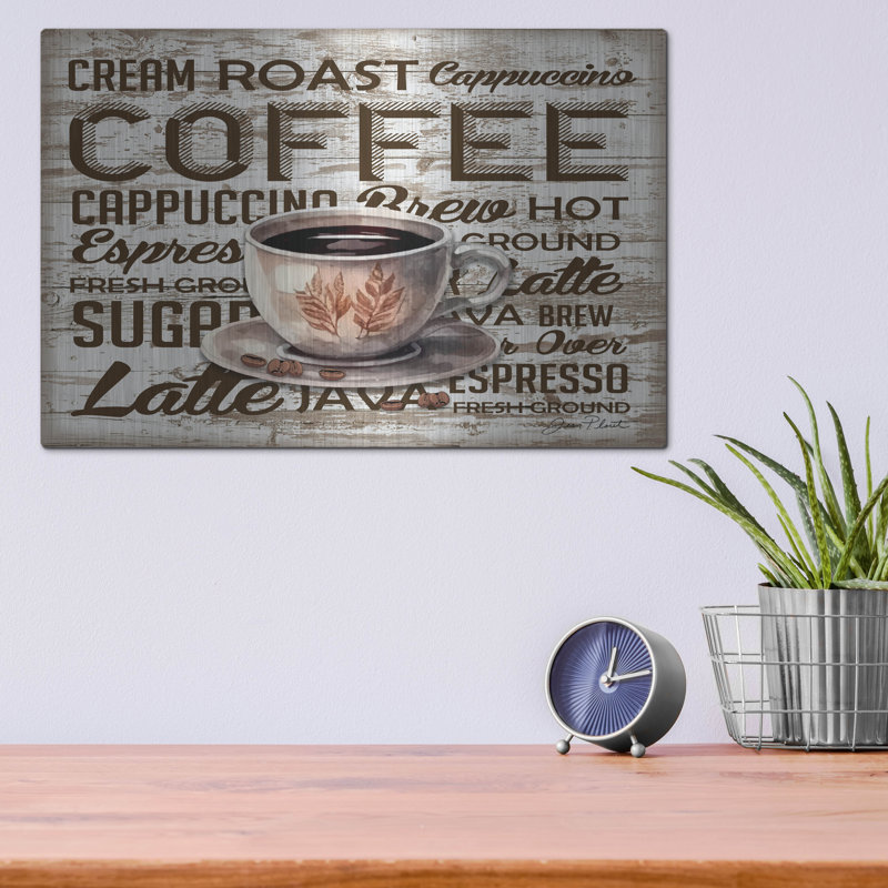 «Shiplap Coffee Sign A» par Jean Plout, art mural en métal, H 12 po x l 16 po