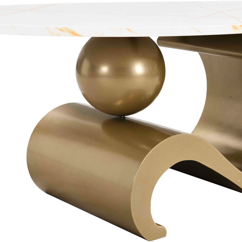 2 tables de salon - dorée, ovale et ronde, élégante pièce dorée moderne 2 pièces et structure stable