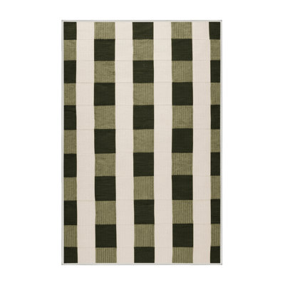 Machine Washable Checkered Beige Area Rug