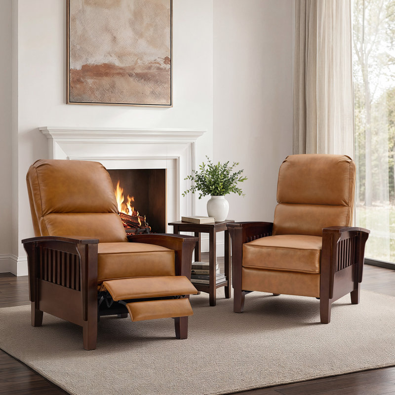 Fauteuil inclinable manuel en cuir véritable, Cuir véritable whisky brun