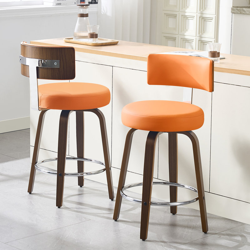 Swivel Upholstered Counter & Bar Stool, Counter Stool (26" Seat Height), Orange