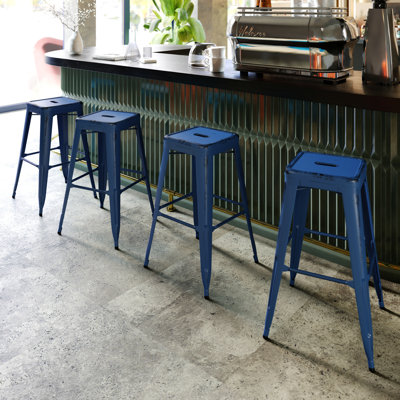 Backless Metal Indoor-Outdoor Stool w/Square Seat