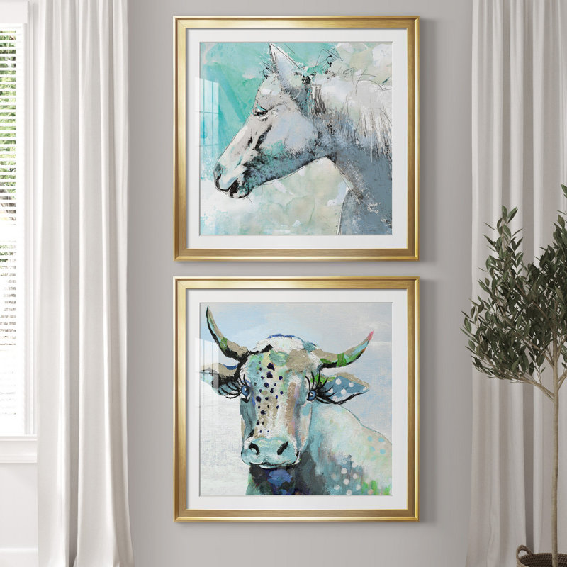 Happy Trails - ensemble de 2 reproductions d'art encadrées, Papier encadré doré, Blanc, H 26,5 po x l 53 po x P 1,5 po