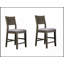 Ensemble de table de salle à manger 7 pièces à hauteur de comptoir avec table grise et chaises rembourrées en tissu, parfait pour les espaces compacts et les maisons urbaines.