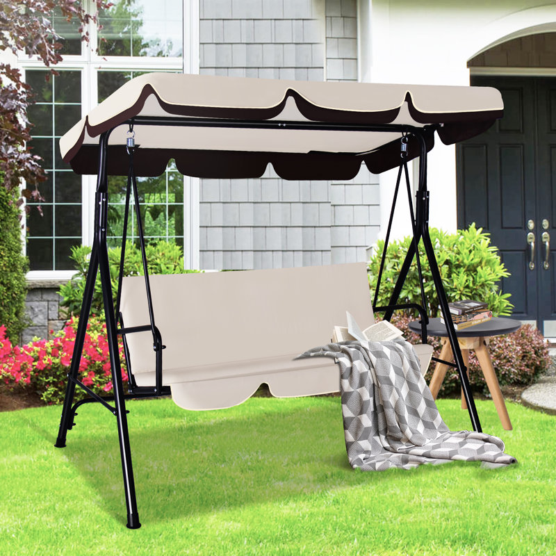 Balancelle 3 personnes avec auvent réglable, Beige/noir