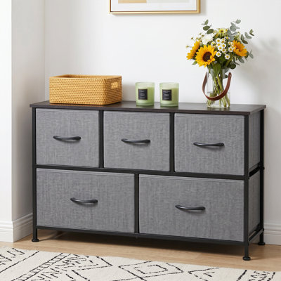 Commode 5 tiroirs avec plateau en bois pour chambre noire