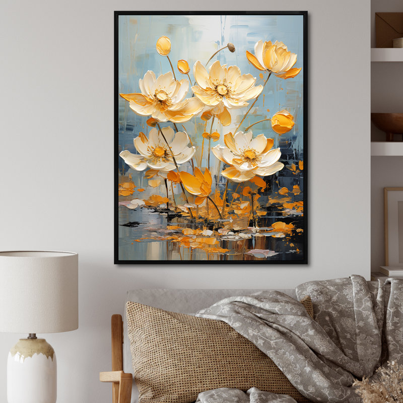 Golden Pond Lotus Tranquility I sur toile, Cadre flottant noir, H 20 po x l 12 po x P 1 po