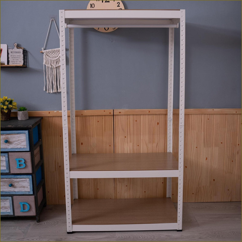 Support à vêtements, support à vêtements roulant en métal avec tablette réglable Tige suspendue | Blanc | Métal