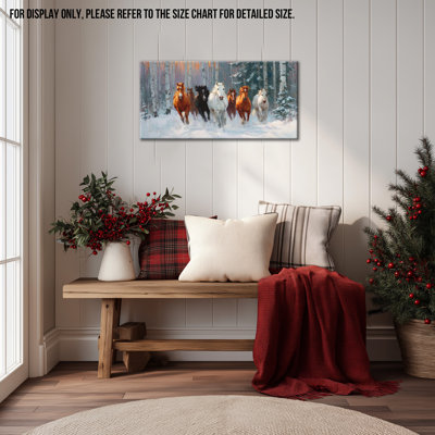 Paysage d'hiver avec art animalier - décoration murale photos d'hiver avec peinture sur toile avec des chevaux dans la neige pour la maison