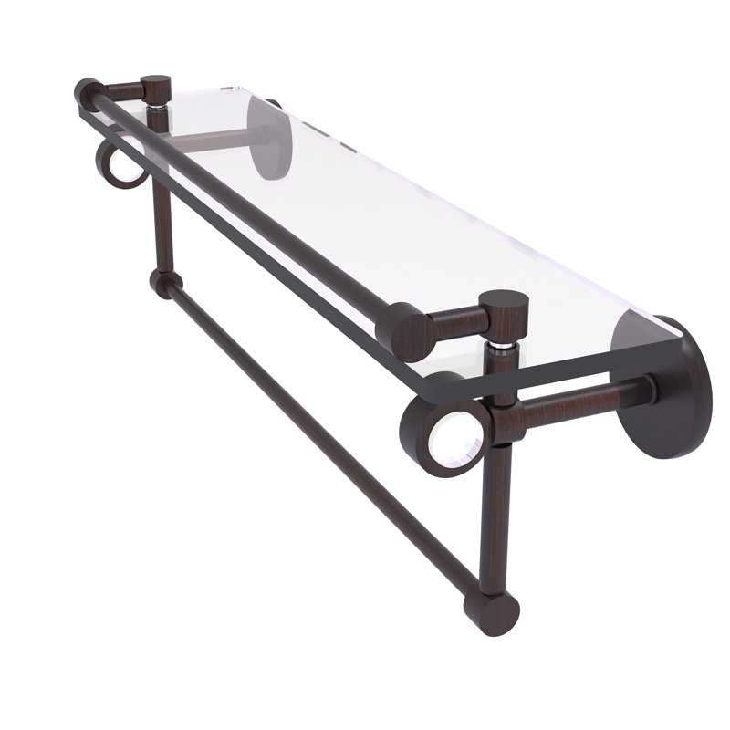 Margolis Glass Bracket Shelf with Towel Bar, Venetian Bronze, 6.7" H x 22" W x 5.8" D