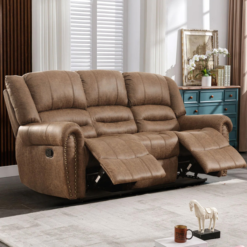 Ensemble de salon inclinable en similicuir 3 pièces avec garniture cloutée, massage et USB (fauteuil + causeuse + canapé)