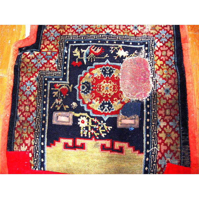 Antique Chinese Wool Pile Hand Knotted Saddle Horse Cover Rug