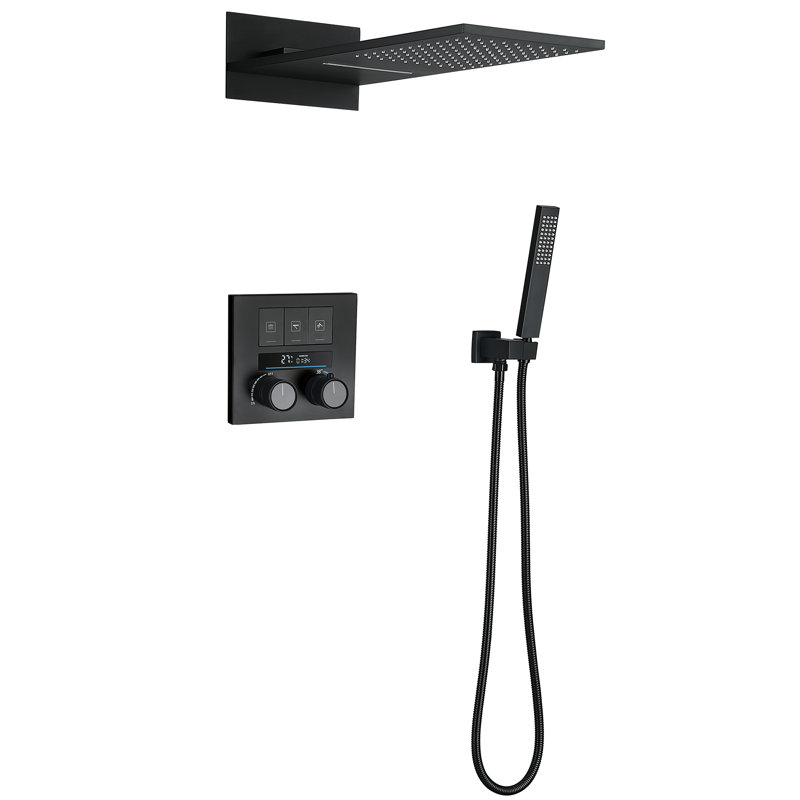 Thermostatic Wall Mounted Rainfall & Waterfall Shower Head with Handheld Spray with Rough-in Valve
