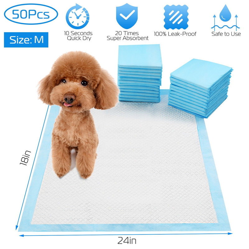 24 po x 18 po, tapis pour chien, puces, coussins de peluche pour l'entraînement à la propreté (ensemble de 50)