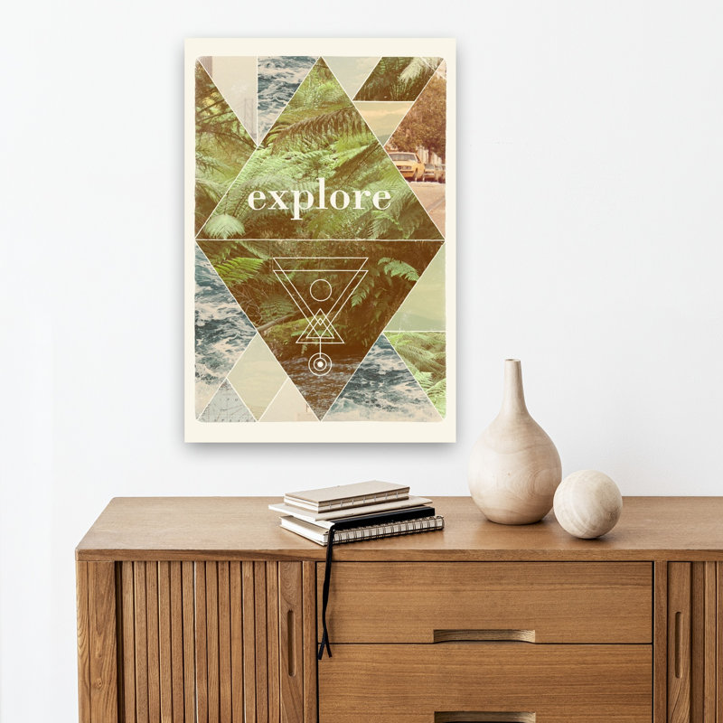 Explorez la nature, collage vintage abstrait contemporain, paysage océanique, affiche murale, H 18 po x l 12 po