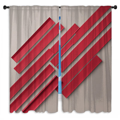 Rideaux de fenêtre abstraits et transparents avec lignes géométriques rouges - 2 panneaux
