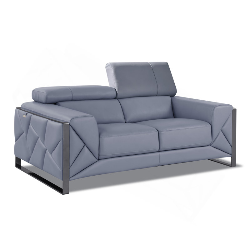 Causeuse en cuir italien Global United, Bleu clair, Noir