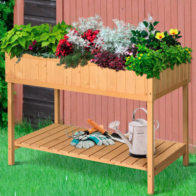 Potager surélevé de 43 x 18 x 30 pouces avec 8 jardinières et tablette de rangement - Construisez des espaces