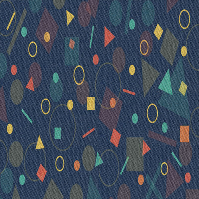 Tapis bleu/orange/jaune à motifs