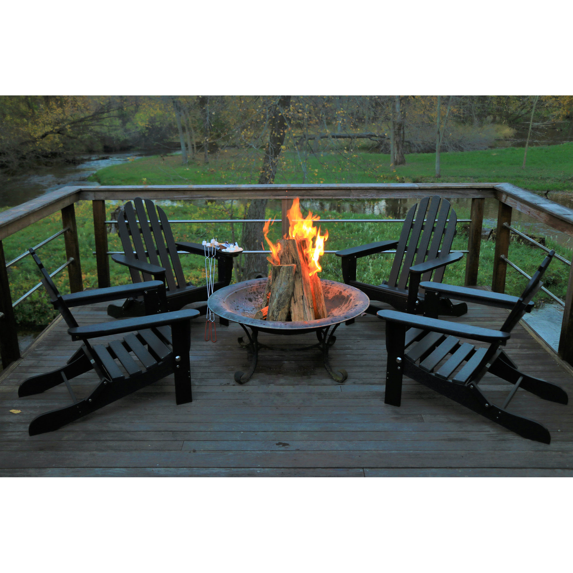 Leighton Foldable Outdoor Adirondack Set, Black