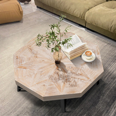 Table basse en bois octogonale rétro avec patchwork artisanal 30 pouces