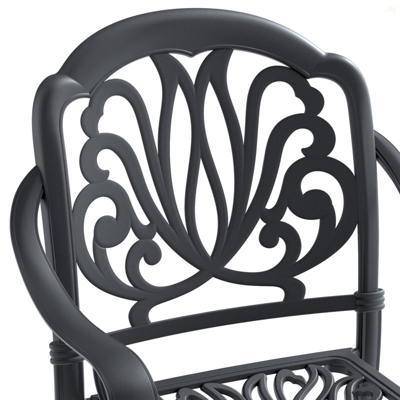 Chaise de patio en fonte d'aluminium 4 pièces avec structure noire et coussins bruns
