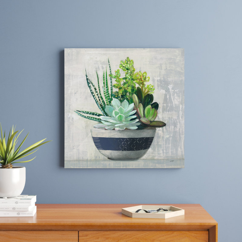 «Succulent Still Life II Navy» par Julia Purinton, reproduction d'art sur toile tendue, H 20 po x l 20 po