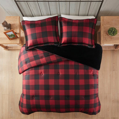 King Size Faux Fur Comforter With Wool Front - Plaid, Warm, Comfortable, Easy To Clean, Material King/ Bedding Comforter, Plaid Print, Soft, Machine Washable,