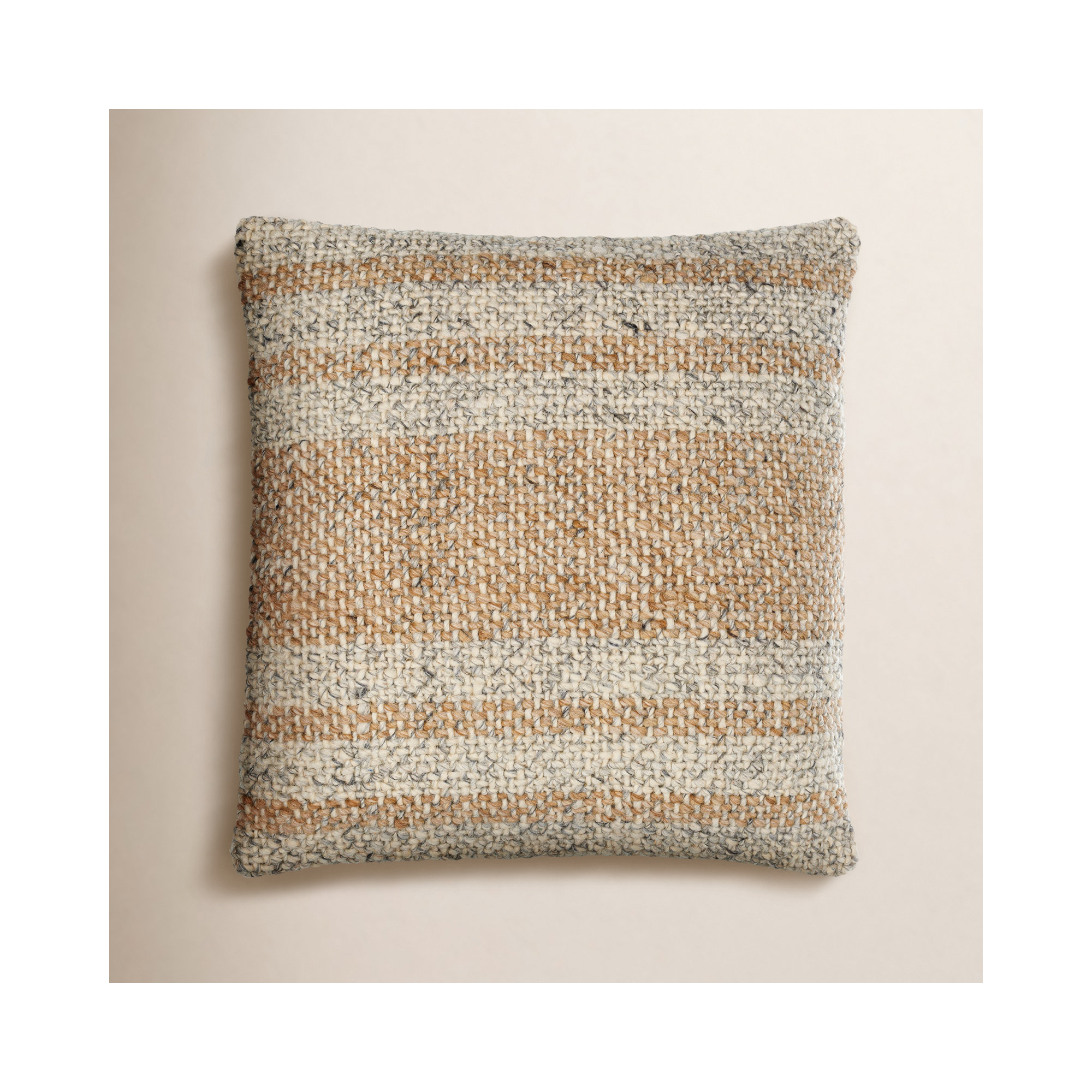 Serephine Striped Wool/Cotton Pillow Cover, Pillow Cover Only - No Insert, 20"H x 20"W, Khaki/Beige