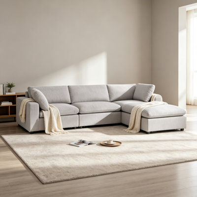 Nuccio 4-Piece Minimalist Modern Soft-Upholstered Sectional With Ottoman