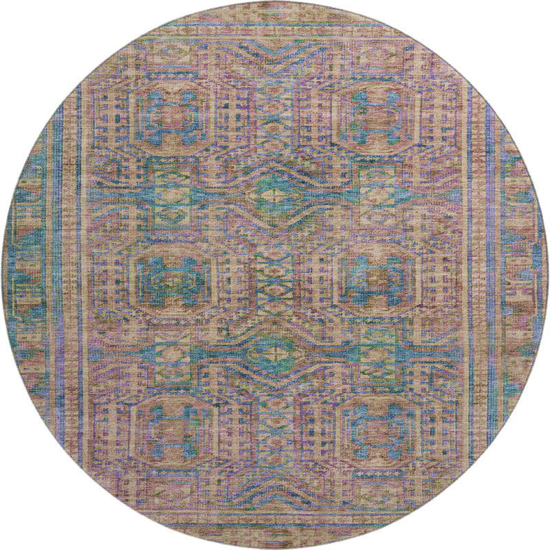 Premium Machine Washable Ashlynn Border Rug, Round 8'
