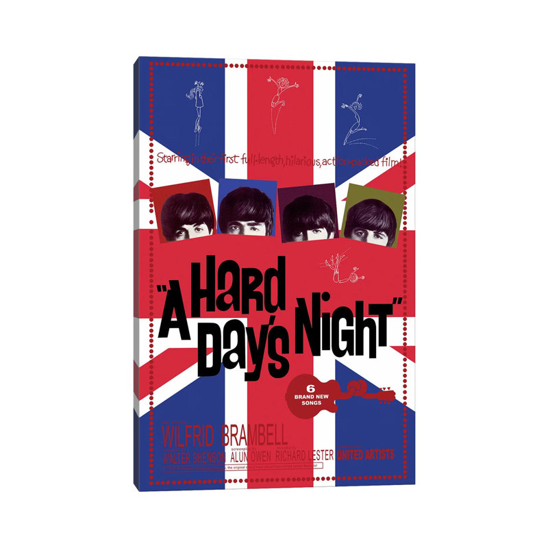 A Hard Day's Night Film Poster (Union Jack Background) by Radio Days - Print on Canvas, Wrapped Canvas