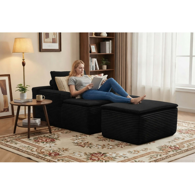 Canapé-lit inclinable Luxury, Black Corduroy, 47.28" W