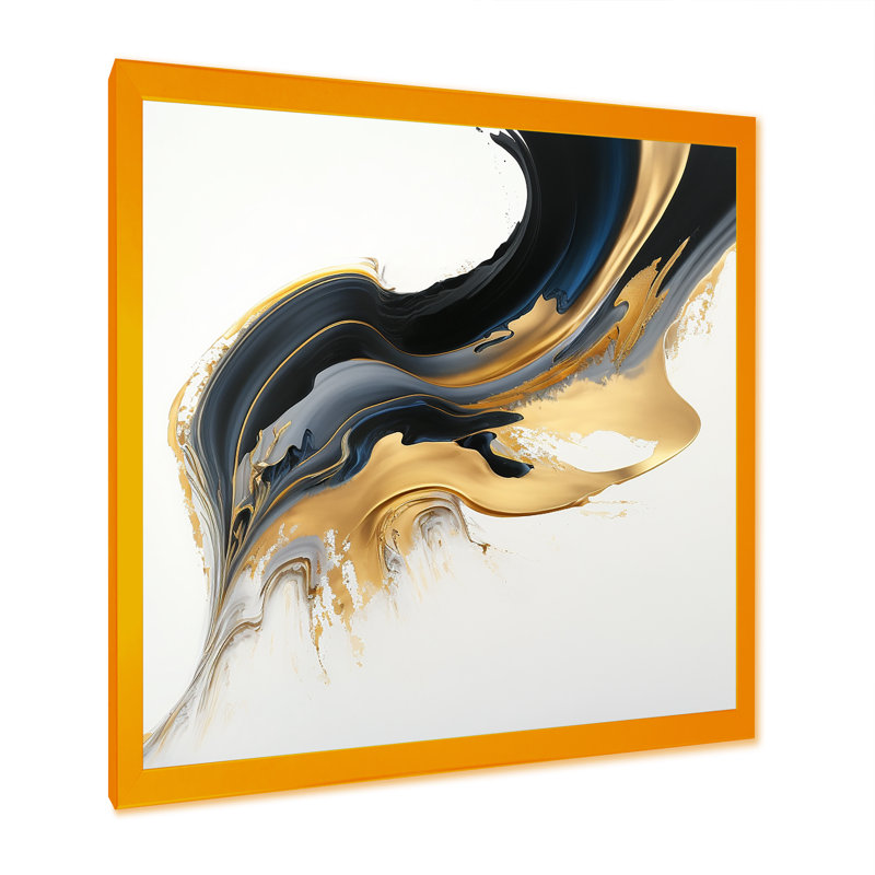 Art liquide noir, blanc et or I - Art abstrait à l'encre liquide, H 16 po x l 16 po x P 1 po