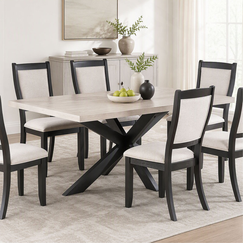 Table de salle à manger rectangulaire bicolore en bois de style transitionnel, 1 pièce