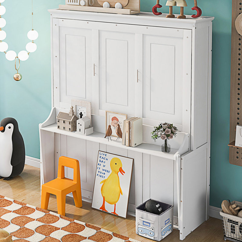 Grand lit escamotable avec tablette, Blanc