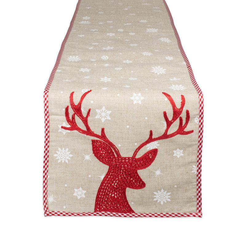 Scarlett 100% Cotton Christmas Table Runner, Red Reindeer, 70" L x 14" W